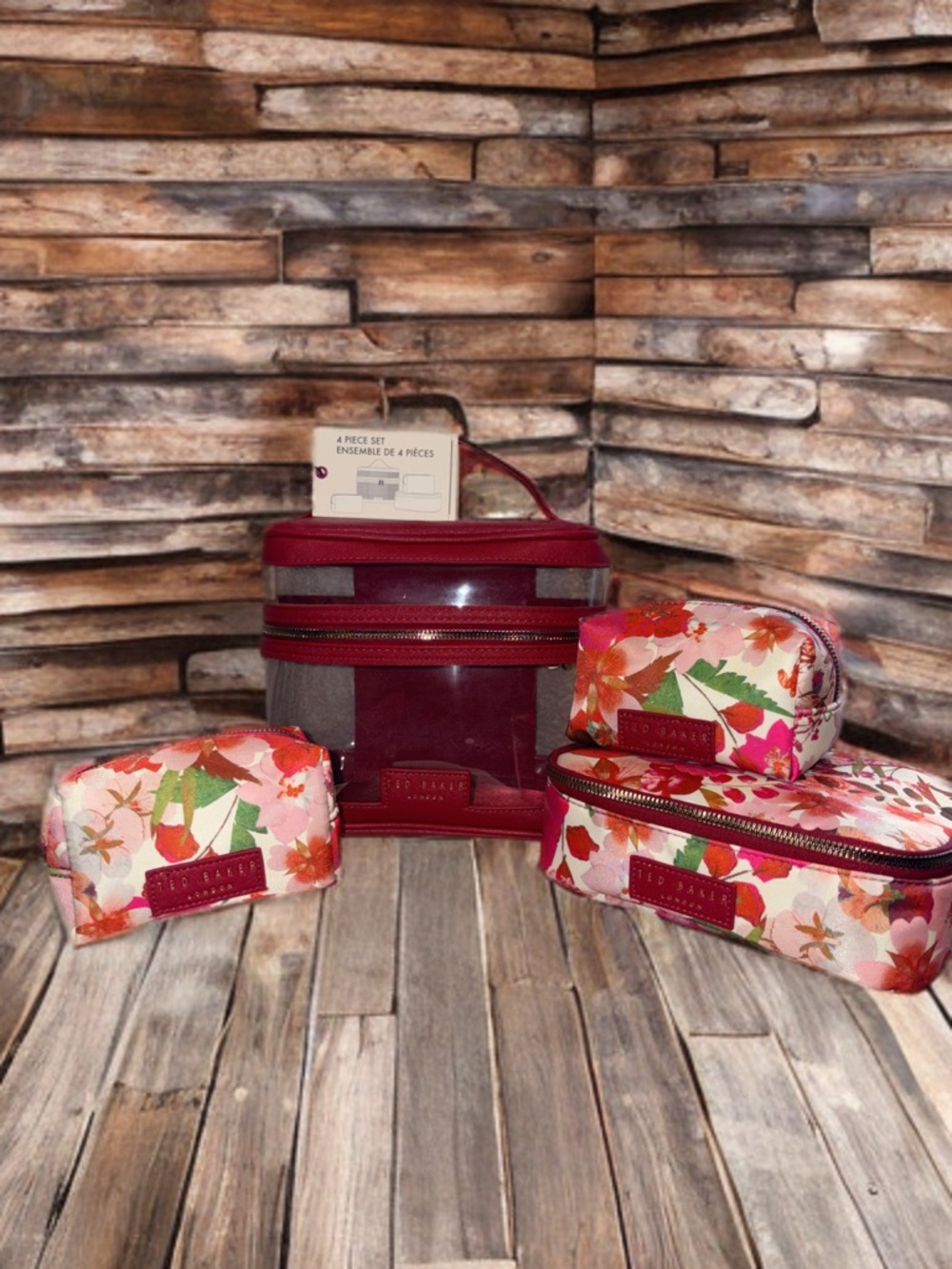 Ted Baker Red and Floral Travel Cosmetic Set